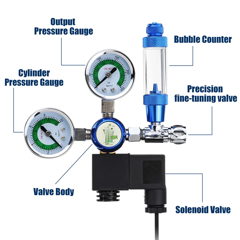 

Durable Aquarium CO2 Regulator with Check Valve Bubble Counter magnetic Solenoid Valve Carbon dioxide pressure-reducing valve