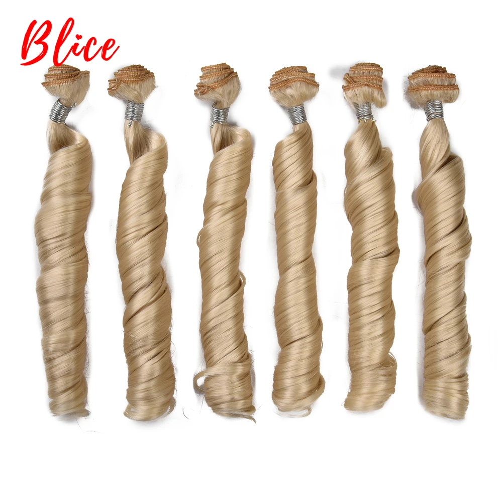 Blice 18inch Bouncy Curly Hair Heat Resistant Synthetic Hair Weave 222g/Pack Sew in Extensions 6pcs/pack Blonde Bundles