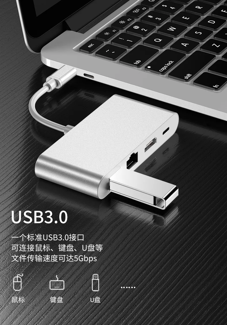 TYPE-C к HDMI 4-в-1 конвертер сетевая карта концентратора док-станция с HDMI/usb-хаб