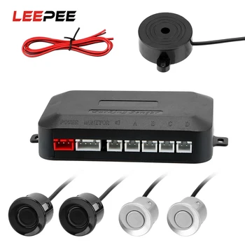 

LEEPEE 4 Sensors Buzzer 12V Reverse Backup Radar Sound Alert Indicator Car Parking Sensor Kit Car Distance Detection System