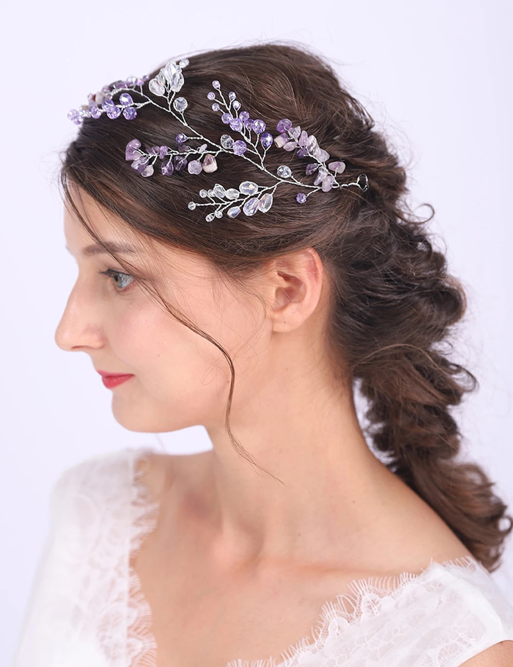 Блестящие фиолетовые украшения для волос ручной работы свадебные аксессуары