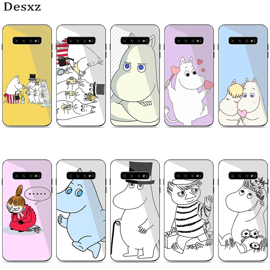 

Phone Case Glass For Samsung A70 A50 A40 A30 A20 A60 A10 S7 Edge S8 Plus Note 8 9 S10 Cover Cute Lovely Hippo Moomin