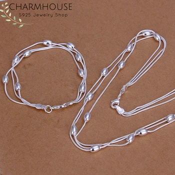 

Silver 925 Jewelry Sets for Women Beads Chain Bracelet & Necklace 2pcs Jewelery Set High Quality Jewelry Accessories Bijoux Gift