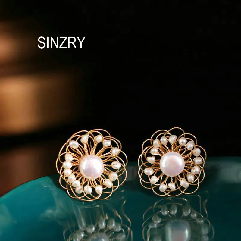 SINZRY new handmade creative natural pearl elegant vintage stud earrings for female