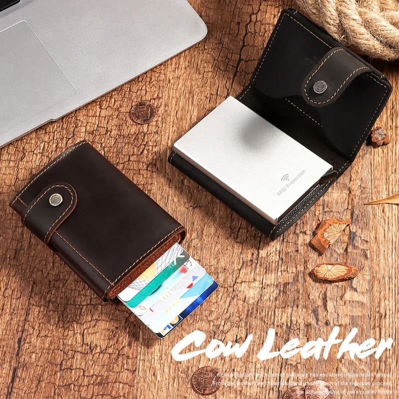 Man Vintage RFID Blocking Money Wallet Automatic Pop-up Credit Card Case for Men wallet card holder card holder credit card holder card wallet