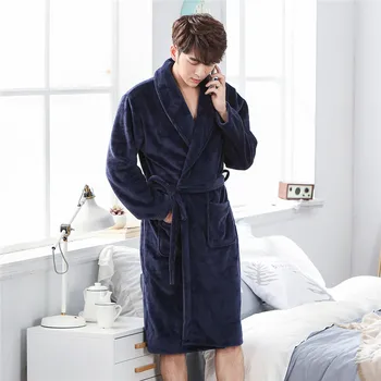 

Large Size 3XL Male Robe Sleepwear Home Dressing Gown Negligee Coral Fleece Home Clothing Full Sleeve Kimono Bathrobe Gown