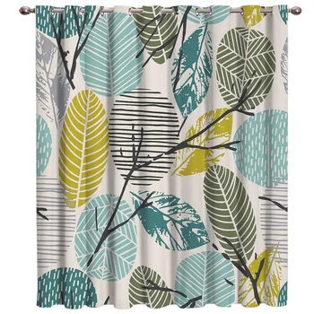 

Abstract Leaves Floral Fabric Kids Window Treatment Hardware Sets Curtain