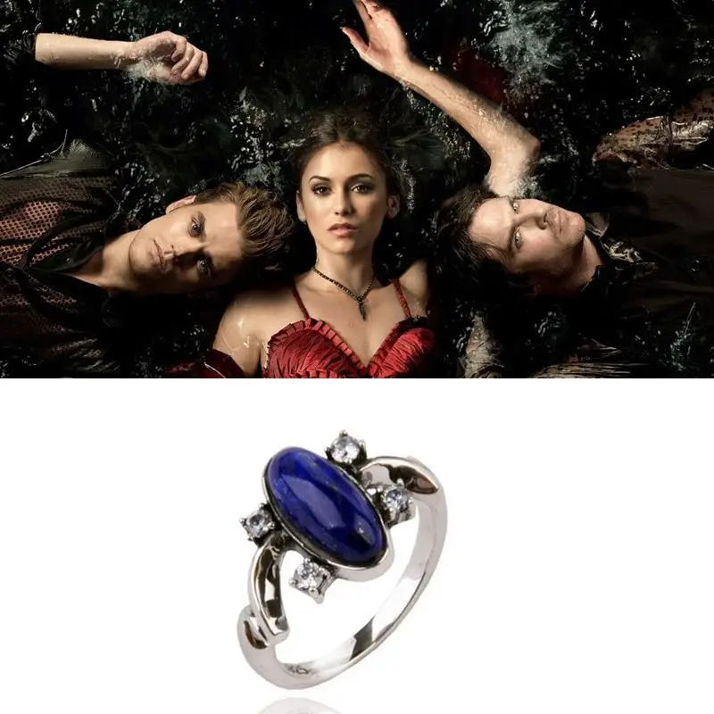 

The Vampire Diaries Ring Elena Caroline Katherine 925 Sterling Silver Ring Women Jewelry 1:1 Replica Blue Lapis Lazuli Ring
