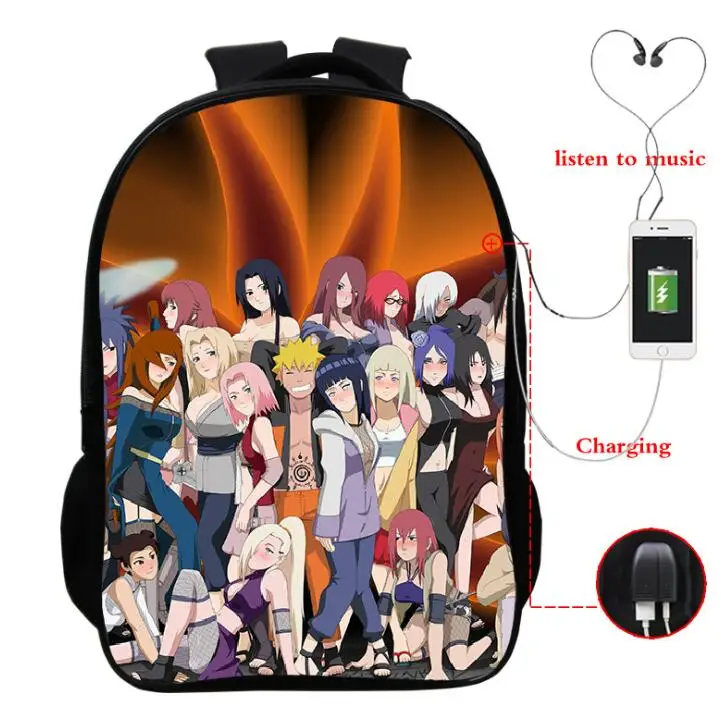 Аниме Наруто Sauke Itachi многофункциональные рюкзаки для подростков мальчиков и девочек зарядка через usb разъем для наушников школьные сумки Дорожная сумка