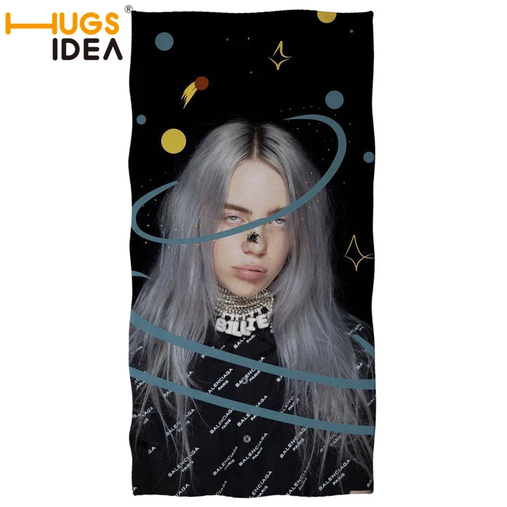 YY2509 Банное полотенце с принтом HUGSIDEA Billie Eilish, женское мягкое быстросохнущее пляжное полотенце, спа, спорт, тренажерный зал, одеяло из микрофибры, моющееся домашнее полотенце s - Цвет: YY2509