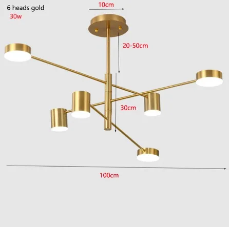 Modern Luxury Golden Pendant Lights LED Nordic Creative Loft Iron Hanging Lamp for Restaurant Livingroom Bedroom Bar Indoor Deco - Цвет корпуса: 6 heads