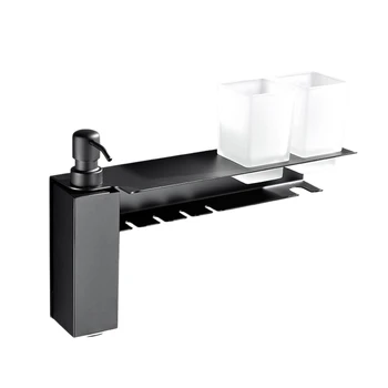 

Bathroom Shelf Stainless Steel Multi-Functional Toothbrush Holder Wall-Mounted Soap Liquid Dispenser Storage Rack Towel Hooks