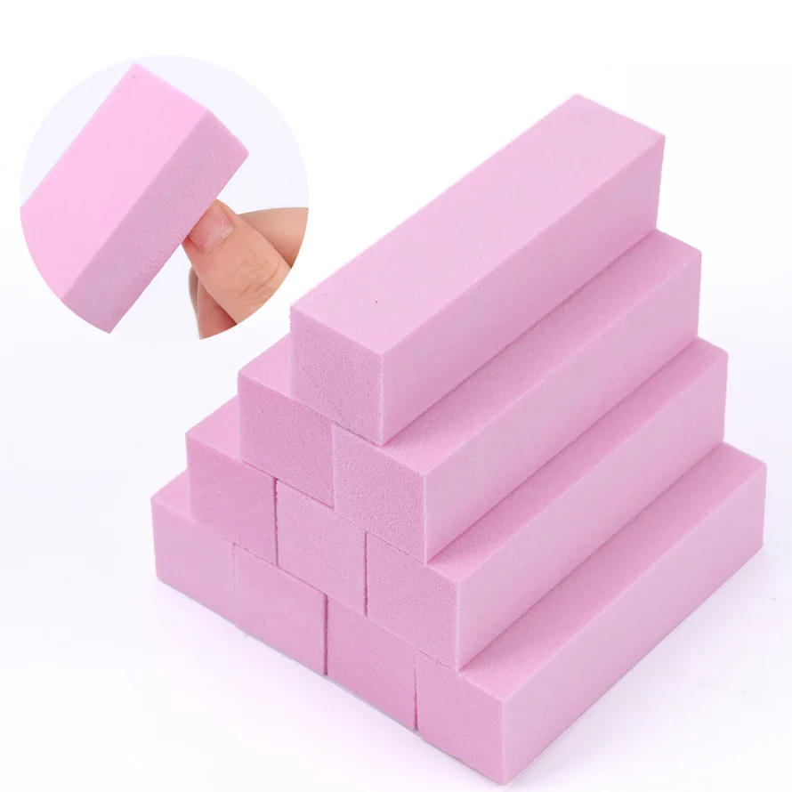 Juego de 10 unidades de esponjas abrasivas de cuatro caras, color rosa, para pulir y pulir uñas artísticas