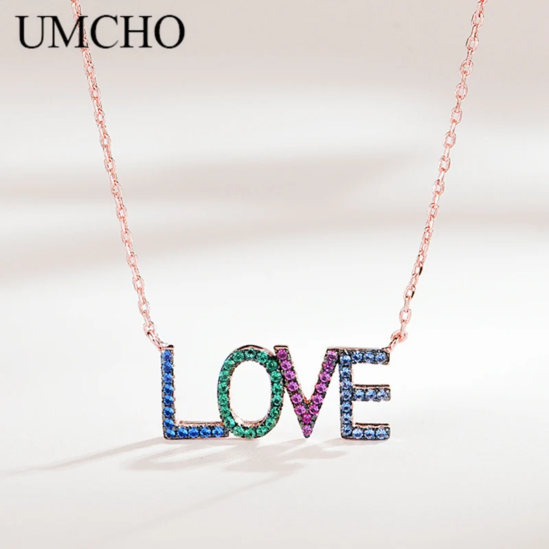 

UMCHO Elegant Necklaces Pendants 925 Sterling Silver Jewelry Created Rose Gold Color Character Love Necklace Wedding For Women