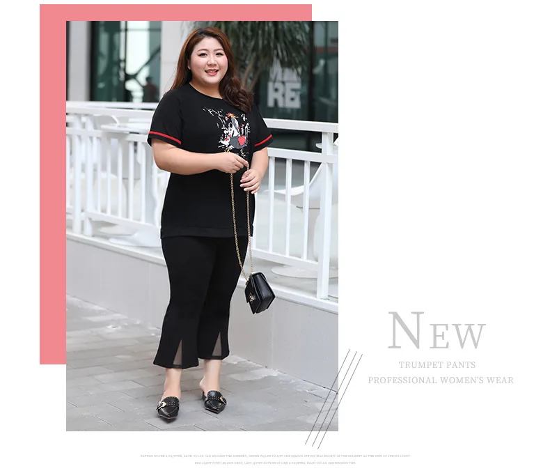 TUHAO Summer Women Office Lady Elegant Black Pants Casual High Waist Women Plus Size 7XL 6XL 5XL 4XL Elastic Capri Female WM55