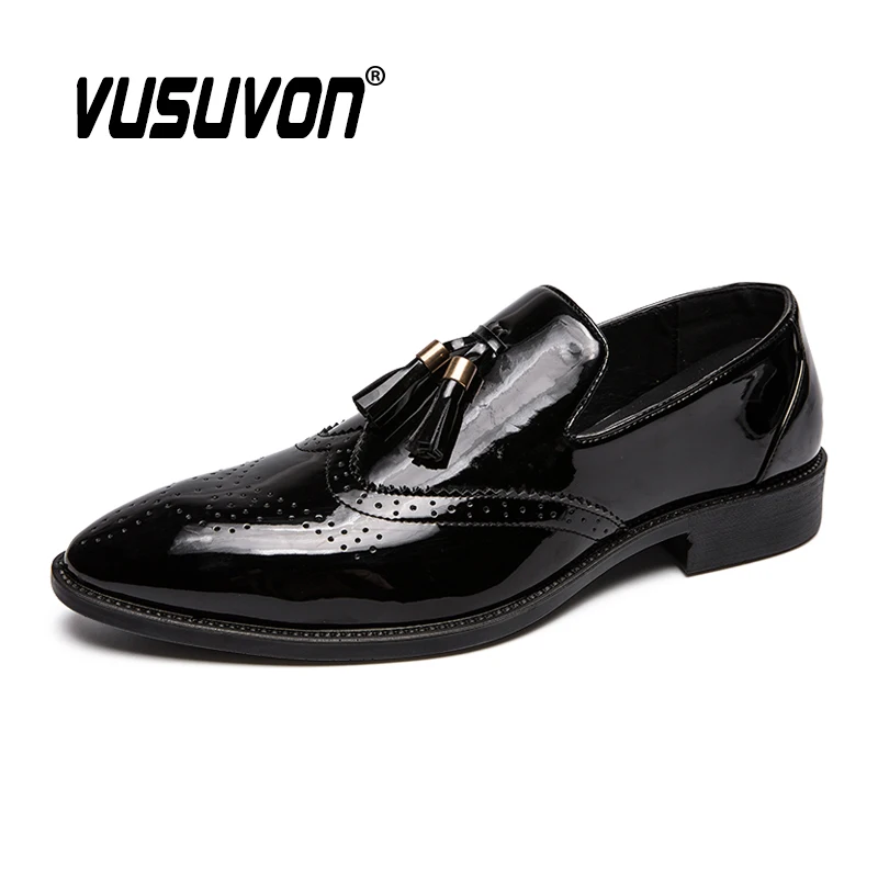 Big Size Men Carved Brogue Shoes Office Casual Pointed Toe Male Patent Leather Loafers Tassel Fashion Party | Обувь