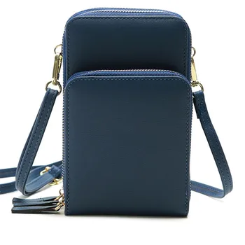 

Crossbody Cell Phone Shoulder Bag PU Leather Handbags 3 Zipper Pockets With Detachable Strap 18*7*12CM-WT