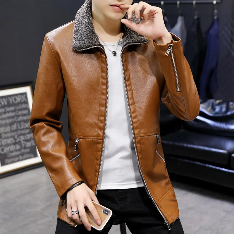 Кожаная куртка veste cuir homme, кожаная мужская куртка chaqueta cuero hombre deri ceket, мужская кожаная куртка, куртка-бомбер - Цвет: Хаки