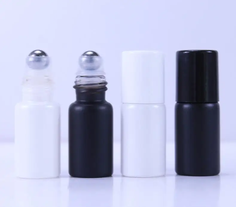 30pcs Black/White/Blue/Green/Pink 1/2/3ml Thick Glass Roll On Essential Oil Parfum Bottles Roller Ball Travel Use Necessaries 5