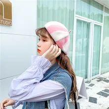 Beret Hats Women Men Winter French Hat Striped Soft Windproof Warm Beret Autumn Winter Cap Flat Cap beret femme берет 베레모#E
