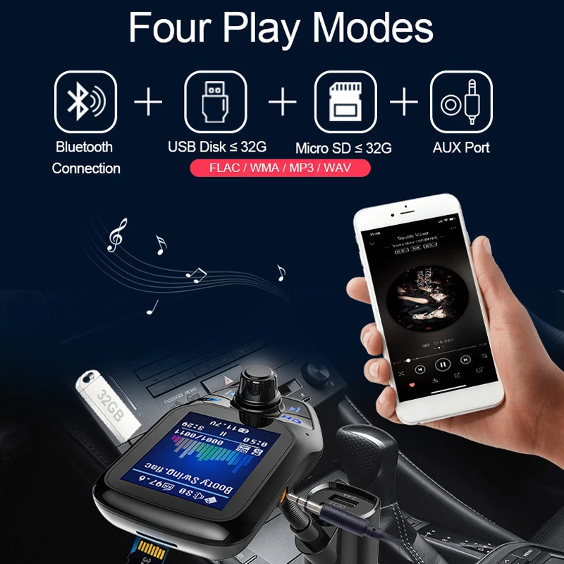 Автомобильный Bluetooth Hands-free Телефон цветной экран MP3 музыкальный плеер Bluetooth 3,0 приемник fm-передатчик двойной USB QC3.0 зарядное устройство