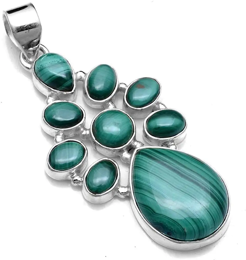 

Genuine Malachite Pendant 925 Sterling Silver,56.7 mm, 2SP0827