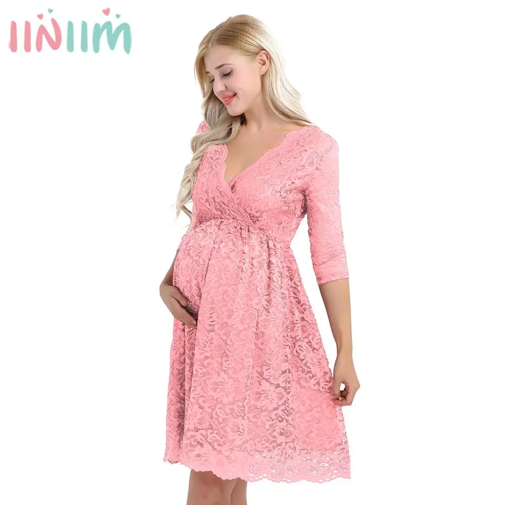 Hot Seller Maternity Elegant Dress Lace Floral Pregnant-Photography Half-Sleeve Weeding V-Neck Womens llKlWJXzo