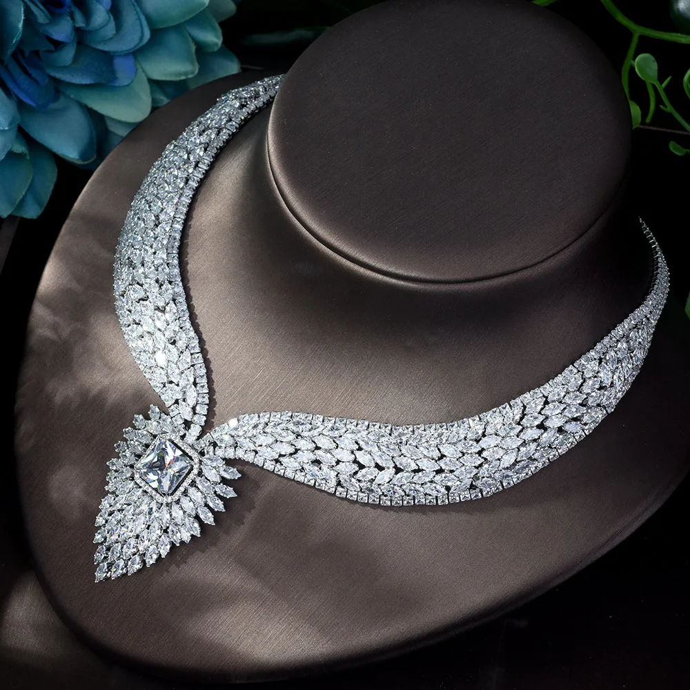 Hibrid белый цвет модные высококачественные свадебные ювелирные наборы AAA CZ геометрические свадебные серьги ожерелье наборы N-1141