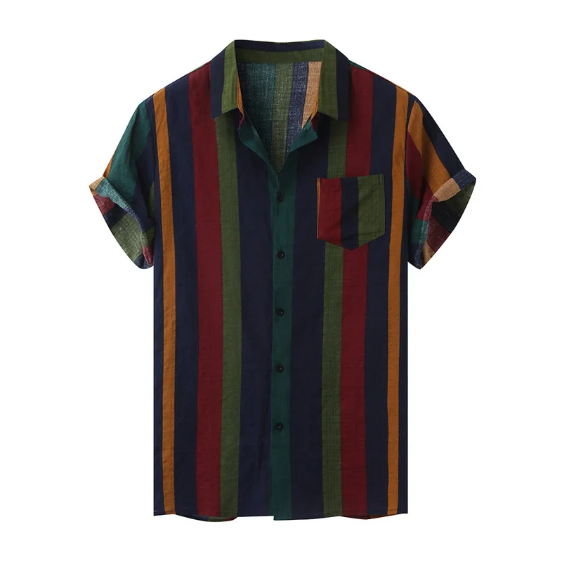 Hawaii Men Shirt Blouse Multicolor stripes Loose Short Sleeve Casual Buttons Cotton Beach Shirt Men camisas para hombre Oversize Hawaii Men Shirt Blouse Multicolor stripes Loose Short Sleeve Casual Buttons Cotton Beach Shirt Men camisas para hombre Oversize