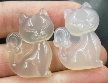 

Halloween Jewelry New Natural Ice White Jade Chalcedony Agate Cat Pendant White Agate Cat Pendant