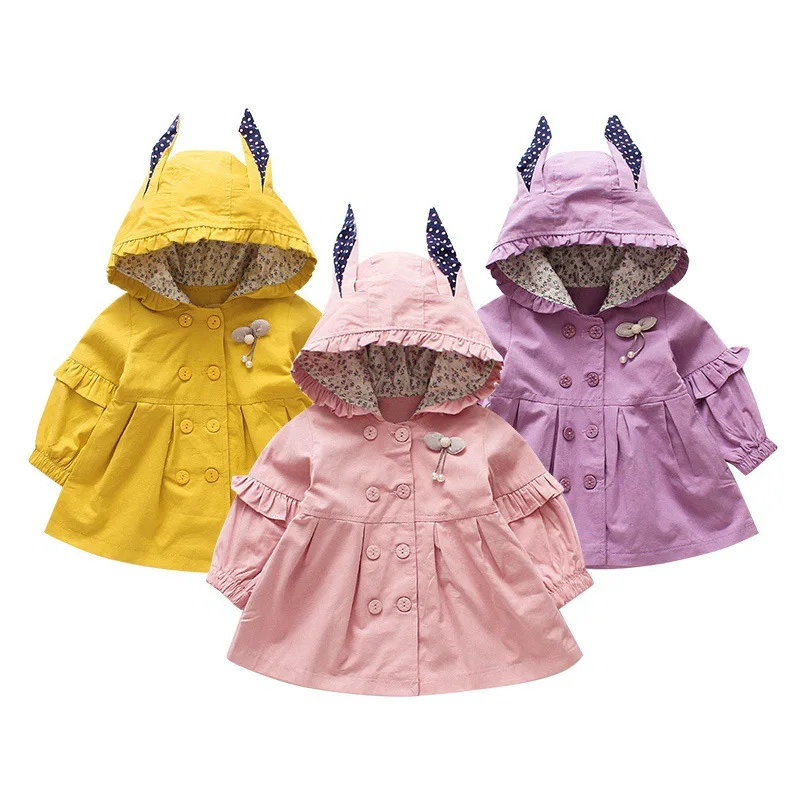 Children Girls Coats Cartoon Cotton Hooded jacket baby girls full sleeve long jacket solid color for 0-4 Y