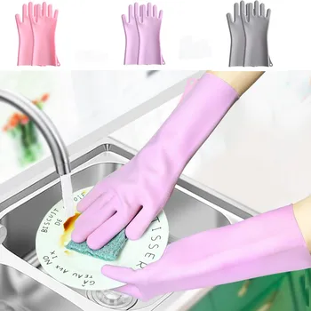 

3Pair 6Pcs Kitchen Cleaning Gloves Elastic Long Sleeves Gloves Household Waterproof Dishwashing Gloves