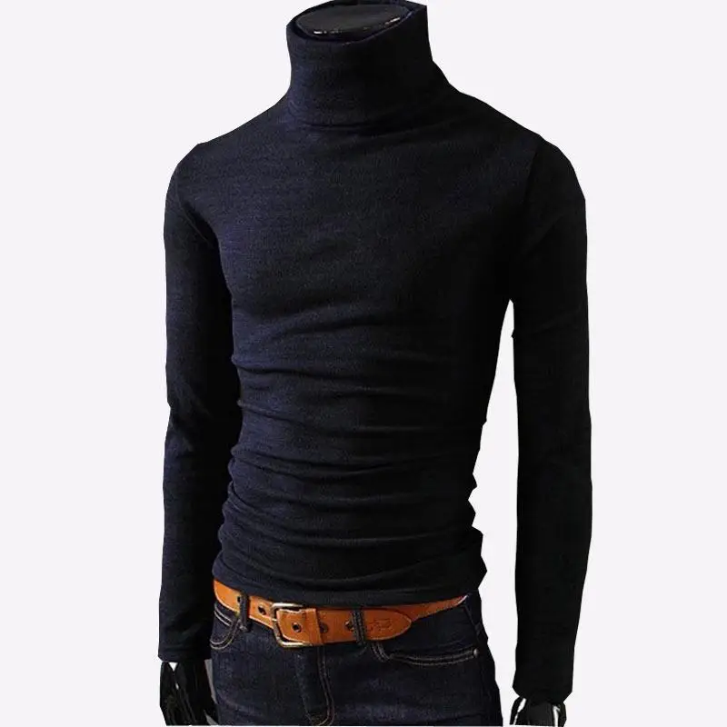 

2019 New Autumn Mens Sweaters Casual Male turtleneck Man's Black Solid Knitwear Slim Fit Brand Clothing Sweater