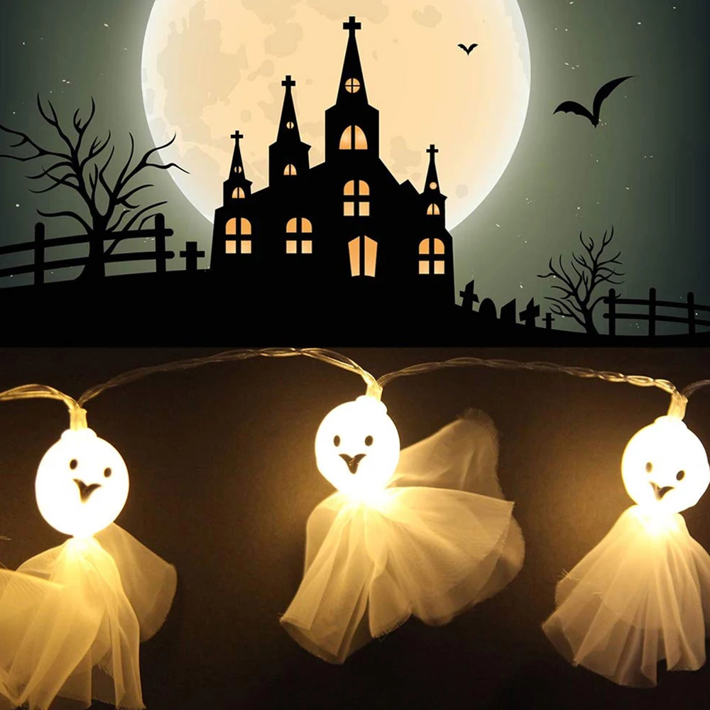 

3M 20 Lamps Skeleton Fabric Ghost Elf Grimace String Lights with LED Battery Powered for Halloween Party Festivals Decoration