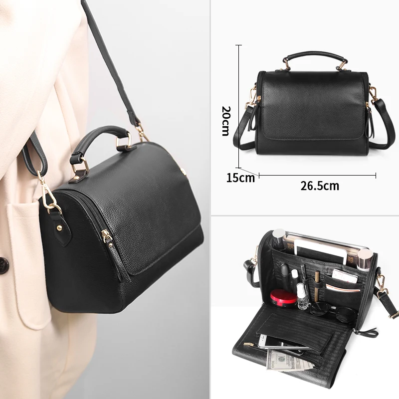 Cobbler Legend Genuine Leather Women Handbags Designer Tote Bag Multifunctional Shoulder Crossbody Bags Large Capacity Purse - Цвет: Leather black