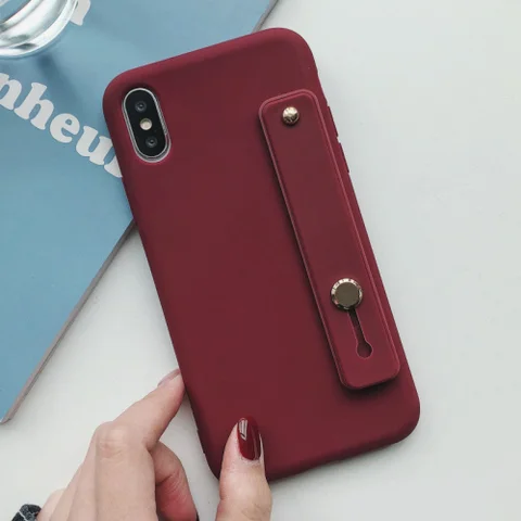 Candy Colour Wristband Bracket Case For iphone11 12 13 Mini Pro Max 8 7 plus 6 For iphone X XR XS MAX Silicone Soft Cover
