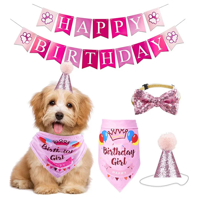 

Fowecelt Handmade Adjustable Pet Birthday Theme Party Decor Cat Dog Hat Collar Banner Accessories for Dog DIY Pet Party Supplies