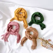 Детские однотонные кашемировые шарфы с кисточками, женский длинный шарф на зиму и осень, высокое качество, Женская шаль,, мужской шарф