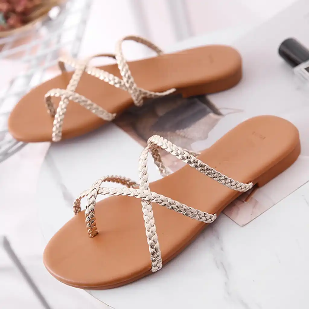 gold weave sandals