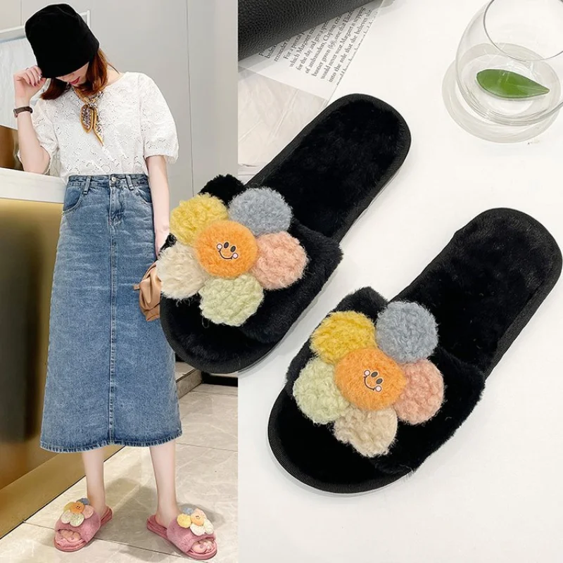 2022 New Winter Slippers Fashion Cartoon Pattern Ladies Slippers Home Slippers All-match Slippers Outer Slippers Fur Slides