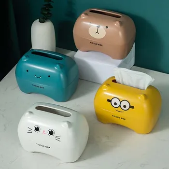 

Portable Cartoon Tissue Box Home Decoration Bathroom Organizer Cute Bear Kitten Plastic Box Table Storage Box
