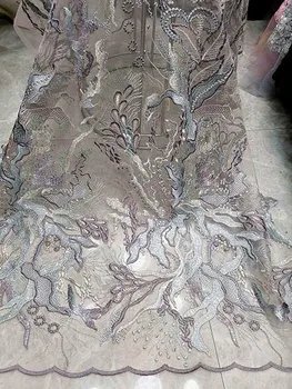 

High quality embroidered French mesh lace Dress / Evening dress design fabric African sequin embroidery lace Banquet dress