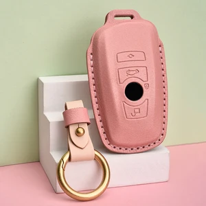 Image 2 - Leather Pink Car Key Case Auto Key Protection Cover For BMW 1/3/5/7 Series X3 X4 M2/3/4 Car Holder Shell Car Styling Accessories
