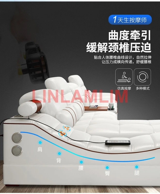 Manbas Italian Leather Sofa Genuine Leather Canap&eacute; Salon Couch Massage Sofas Modernos Para Sala with Speaker, Bluetooth, USB