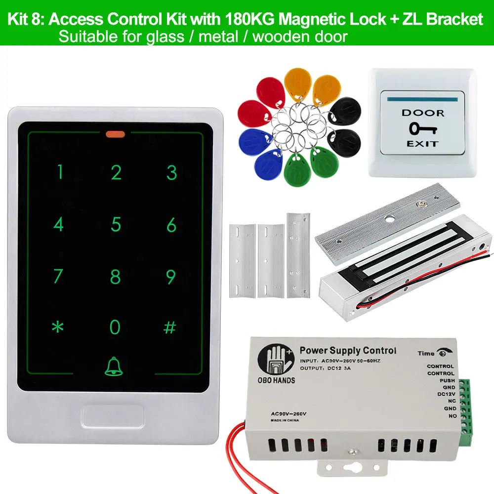 Kit 8 RFID система контроля доступа двери комплект сенсорная металлическая клавиатура ридер+ блок питания+ электронные замки электромагнитный ударный Болт замок - Цвет: Kit 8