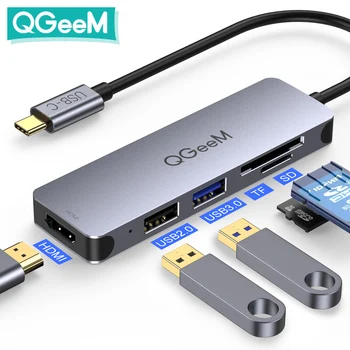 

QGeeM USB C Hub Dock for Macbook Pro Multi 3.0 USB Hub Type C Adapter Card Readers HDMI Splitter Type-C Hub for Laptops Tablets
