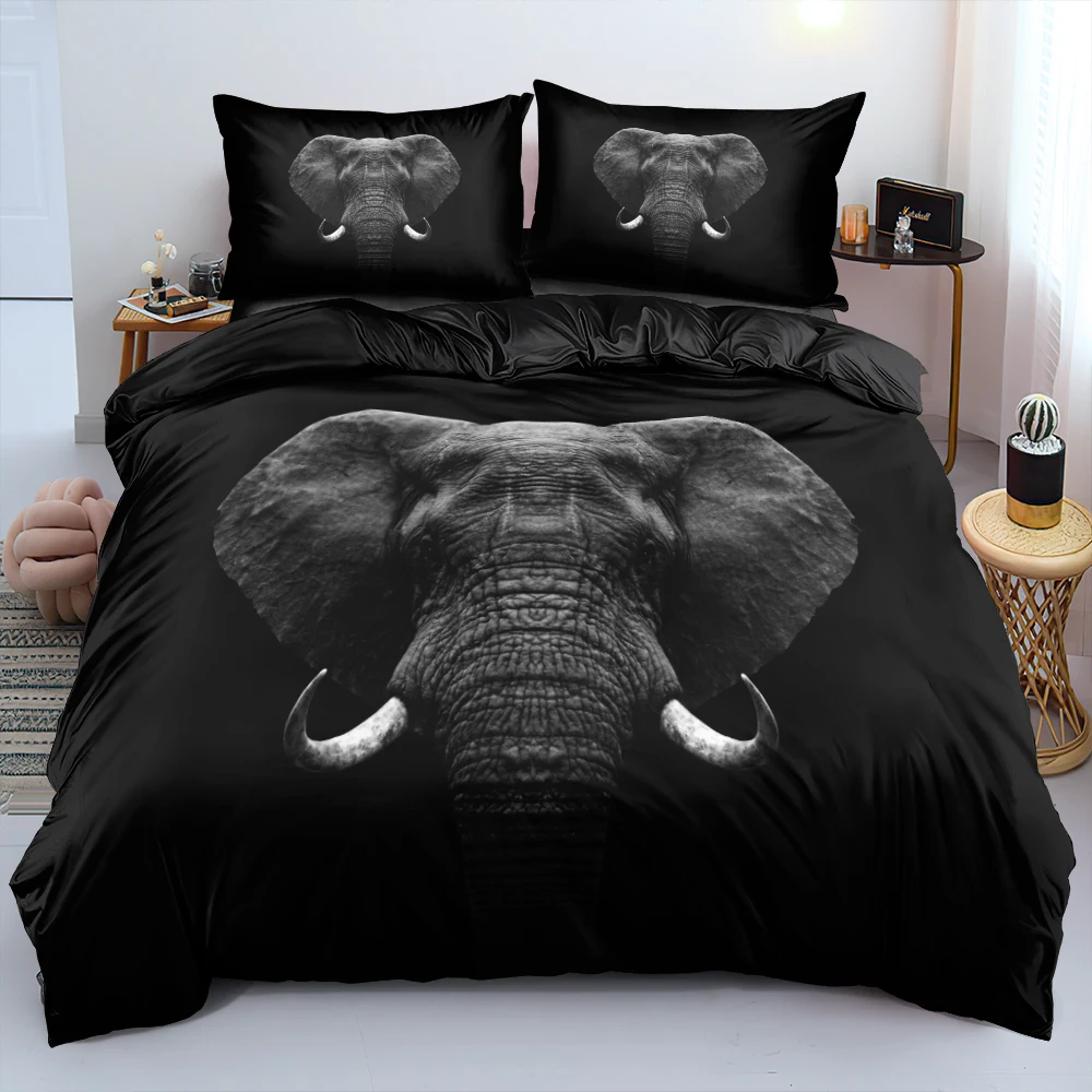 

3D Black Quilt Cover Sets Custom Design Elephant Comforter Covers Pillow Slips King Queen Super King Twin Size Animal Bedclothes