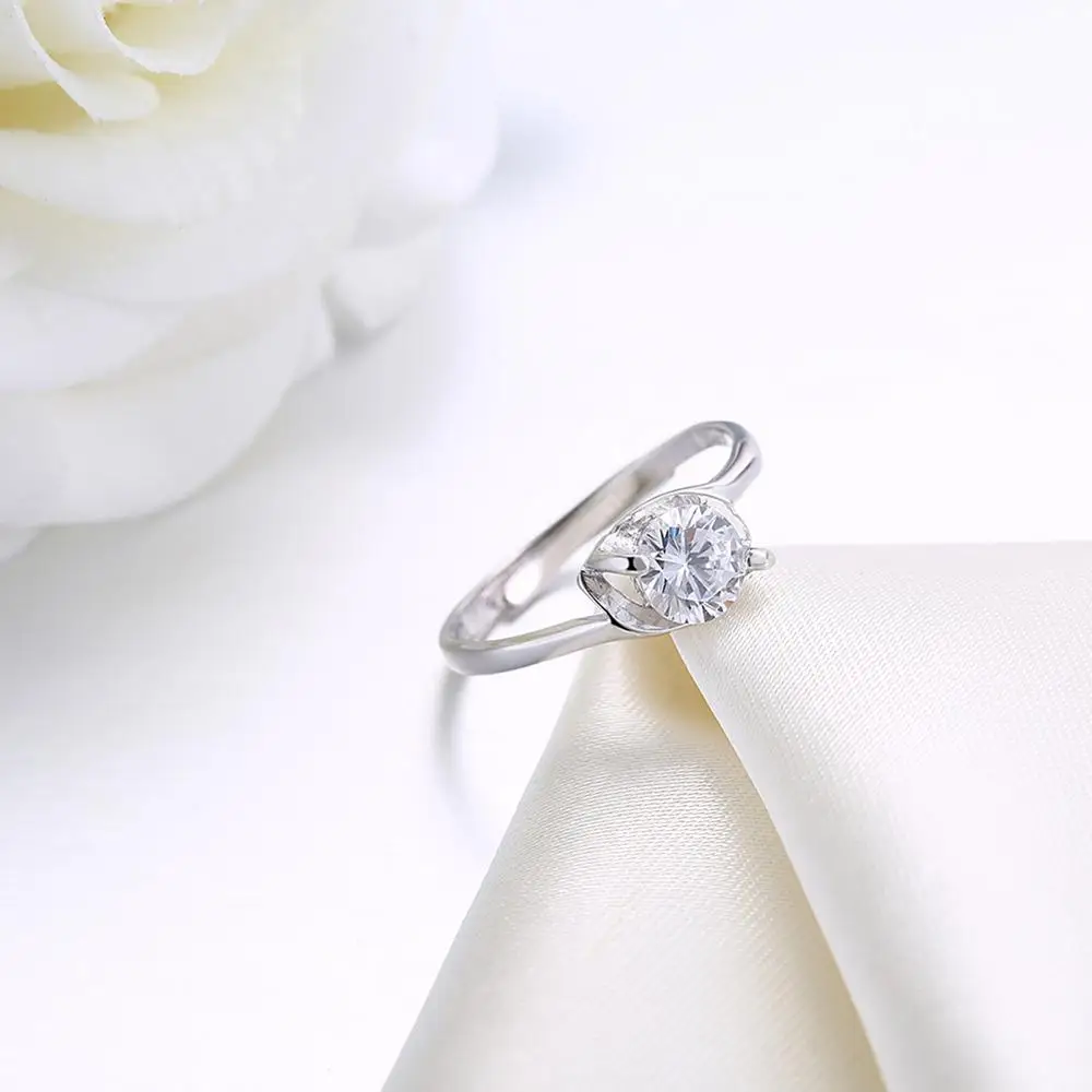SILVERHOO Sterling Silver 925 Jewelry For Girl Rings Adjustable Streamline Design Round Zircon Women Ring Wedding Gift Hot Sale