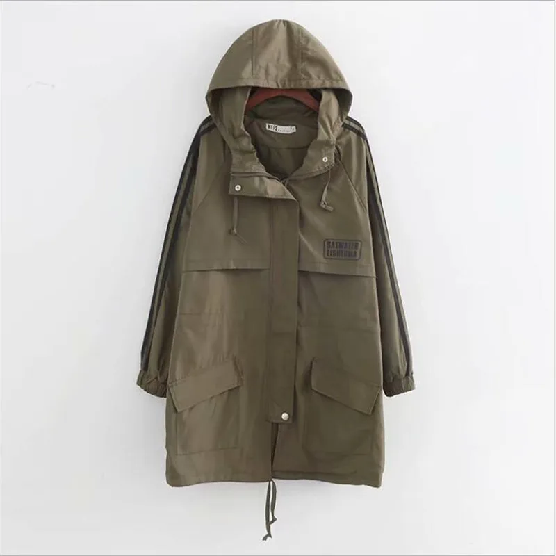 

Brand New Arrival Autumn Winter Lapel Long Sleeve Khaki Hit Color Denim Stitcing Loose Sashes Windbreaker Women Fashion Tide
