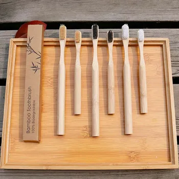 

New Design Mixed Color Bamboo Toothbrush Eco Friendly Wooden Tooth Brush Soft Bristle Tip Charcoal Adults Oral Care Toothbrush